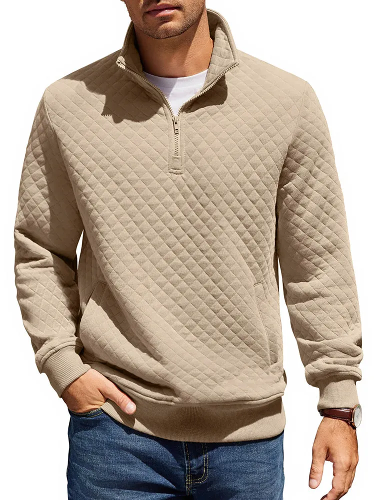 Trendy Quarter Zip Pullover Quilted Sweatshirt (US Only) sold by Coofandy