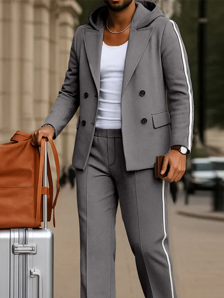 Trendy Contrast Stripe Hooded Blazer Set sold by Coofandy product image thumbnail 3