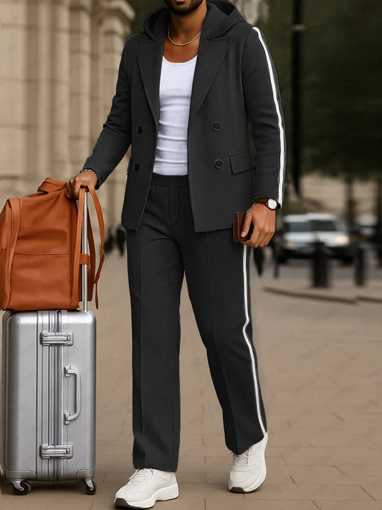 Trendy Contrast Stripe Hooded Blazer Set sold by Coofandy product image thumbnail 2