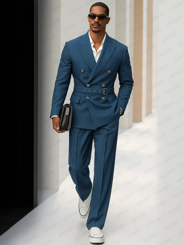 Modern Double Breasted Belted Suit Set sold by Coofandy