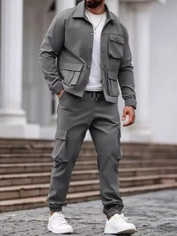 Functional Multi-Pocket Cargo Jacket Pants Set sold by Coofandy