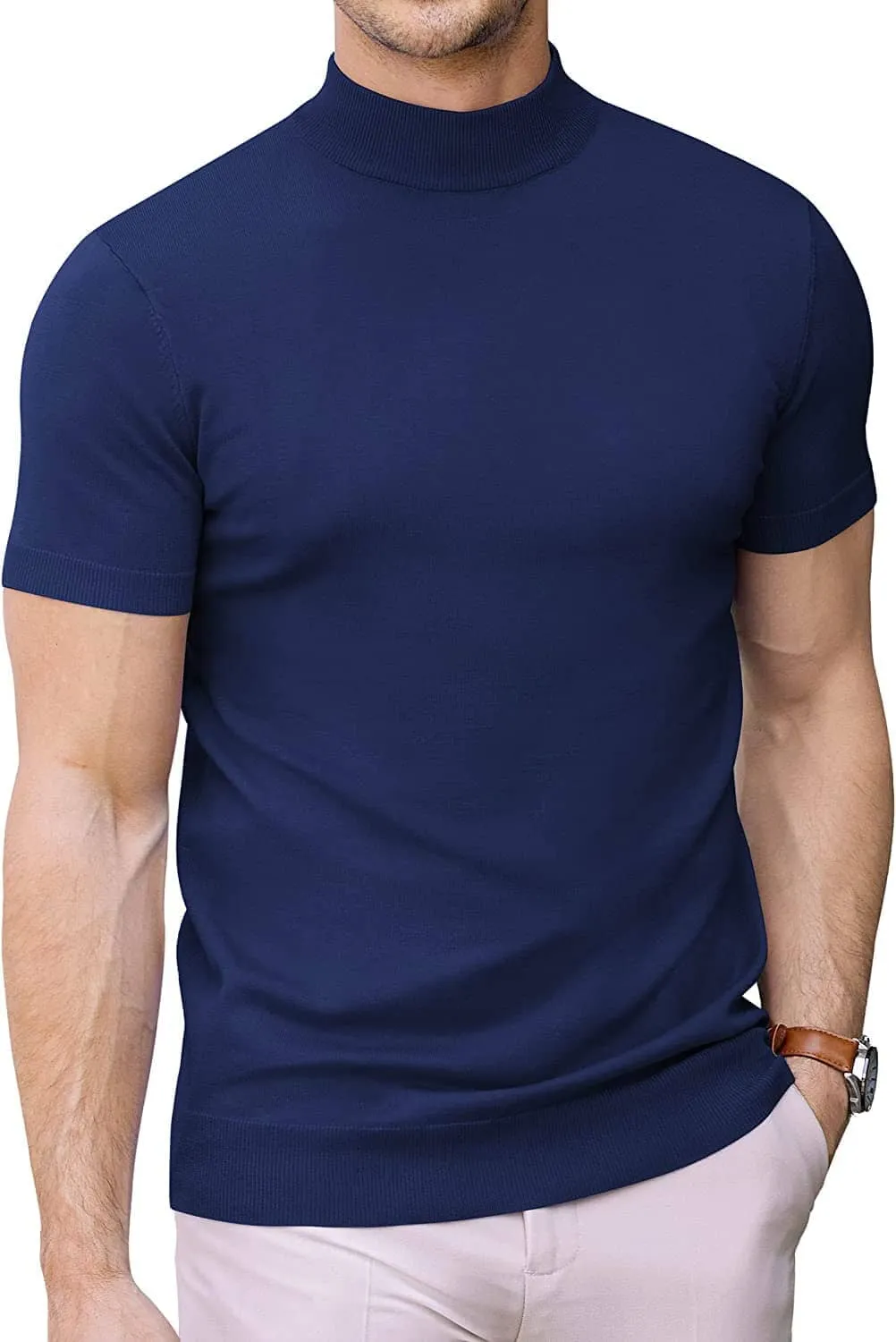 (Us Only) Turtleneck Basic Slim Fit Knitted Short Sleeve Sweater sold by Coofandy product image thumbnail 3