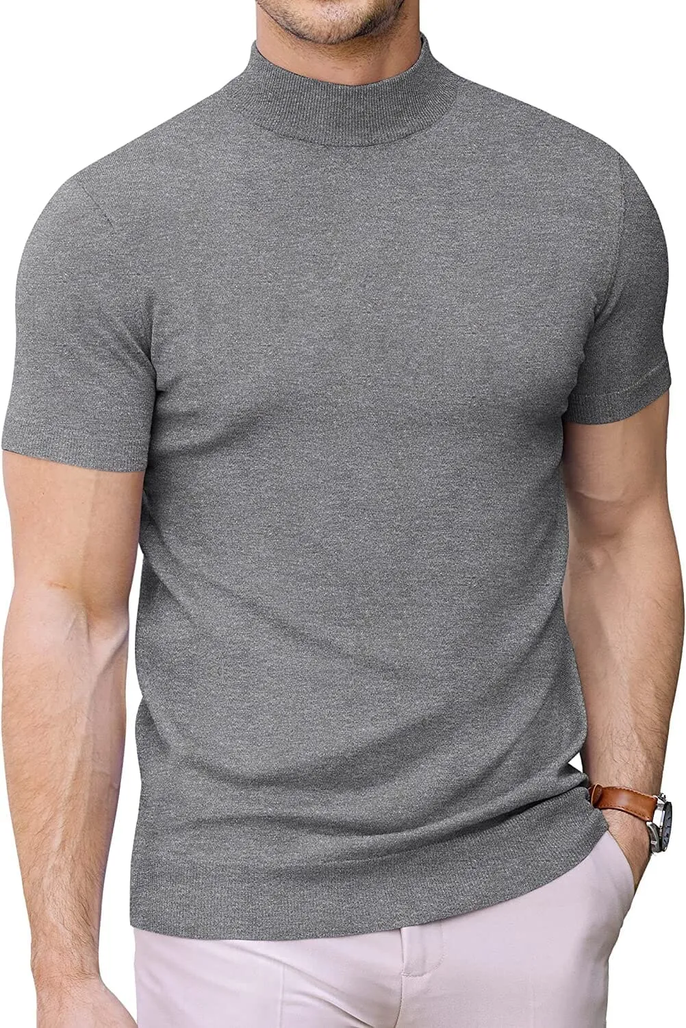 (Us Only) Turtleneck Basic Slim Fit Knitted Short Sleeve Sweater sold by Coofandy product image thumbnail 4