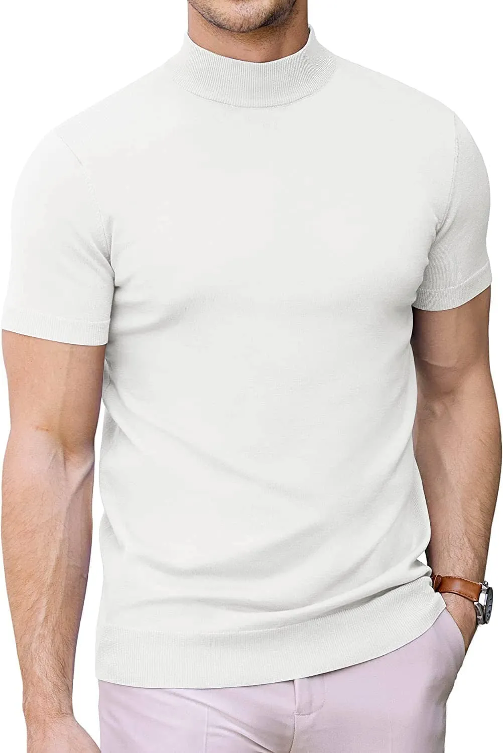(Us Only) Turtleneck Basic Slim Fit Knitted Short Sleeve Sweater sold by Coofandy