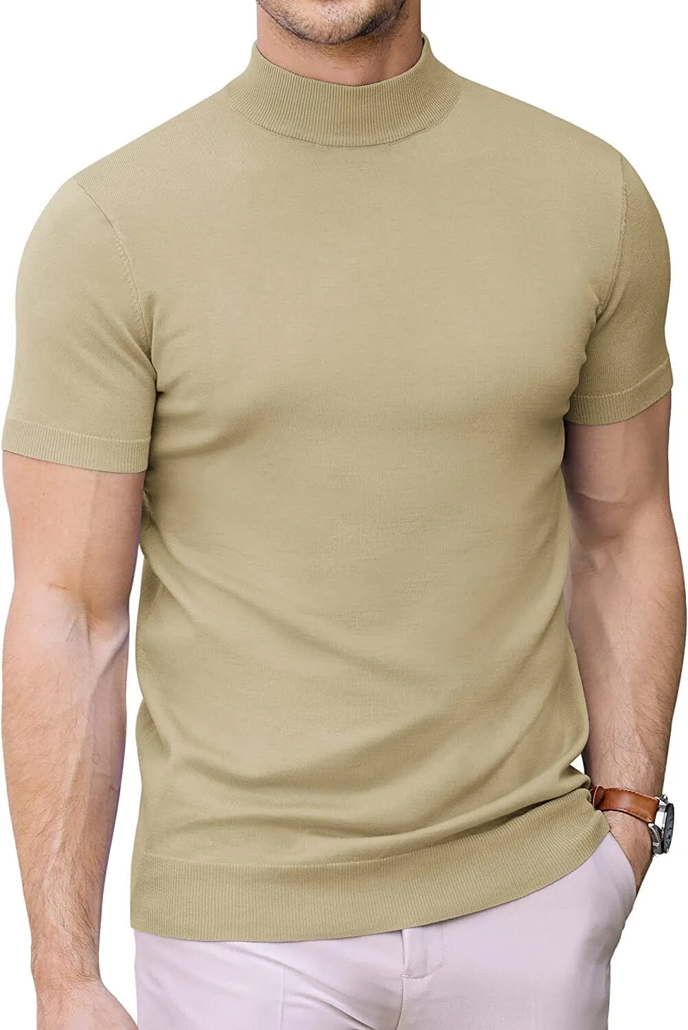 (Us Only) Turtleneck Basic Slim Fit Knitted Short Sleeve Sweater sold by Coofandy product image thumbnail 5