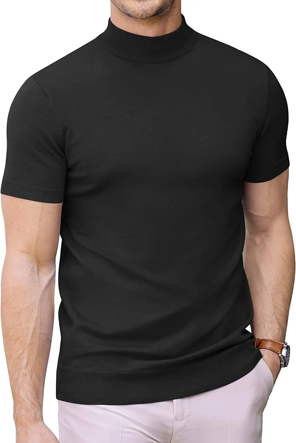 (Us Only) Turtleneck Basic Slim Fit Knitted Short Sleeve Sweater sold by Coofandy product image thumbnail 2