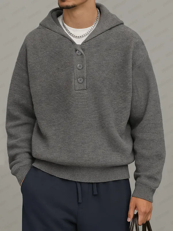 Casual Relaxed Rib-Knit Sweater Hoodie sold by Coofandy