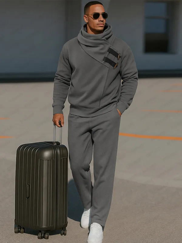 Trendy Asymmetric Placket Sweatsuit Set sold by Coofandy