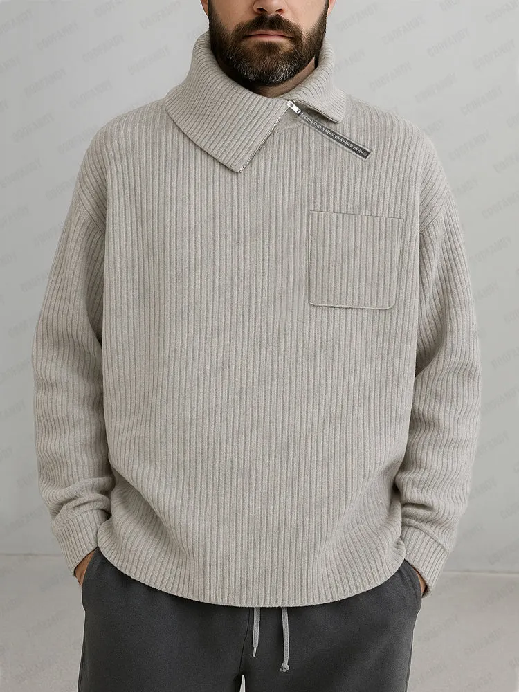 Casual Asymmetric Collar Knit Sweater sold by Coofandy