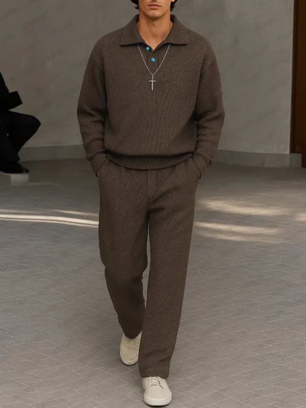 Casual Luxury Knit Polo Shirt Pants Set sold by Coofandy
