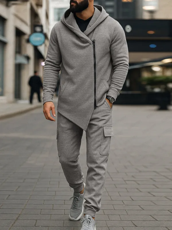 Trendy Asymmetric Design Jacket Pants Set sold by Coofandy