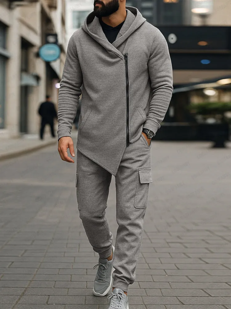 Trendy Asymmetric Design Jacket Pants Set sold by Coofandy