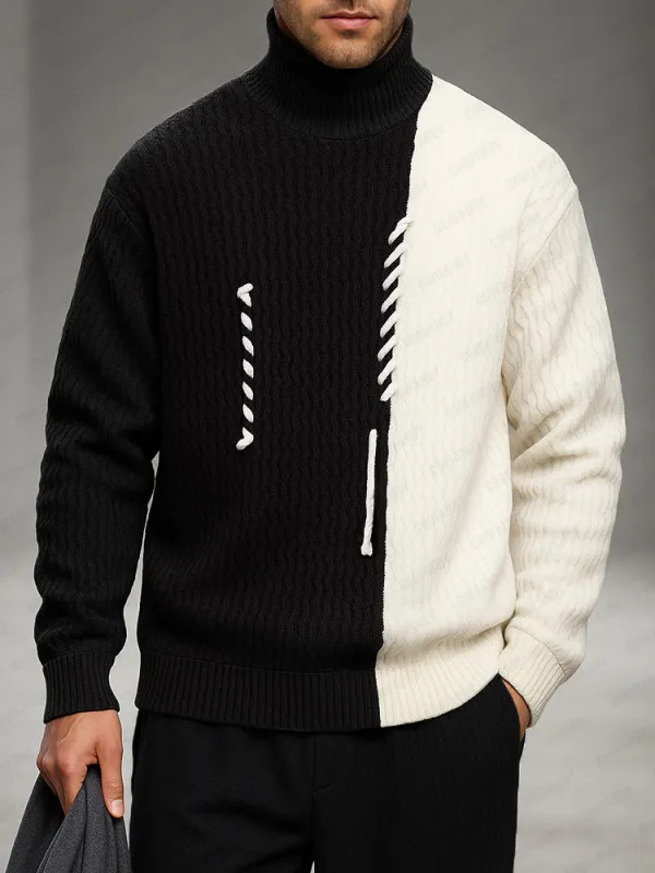 Designer Knit Patchwork Turtleneck Sweater sold by Coofandy