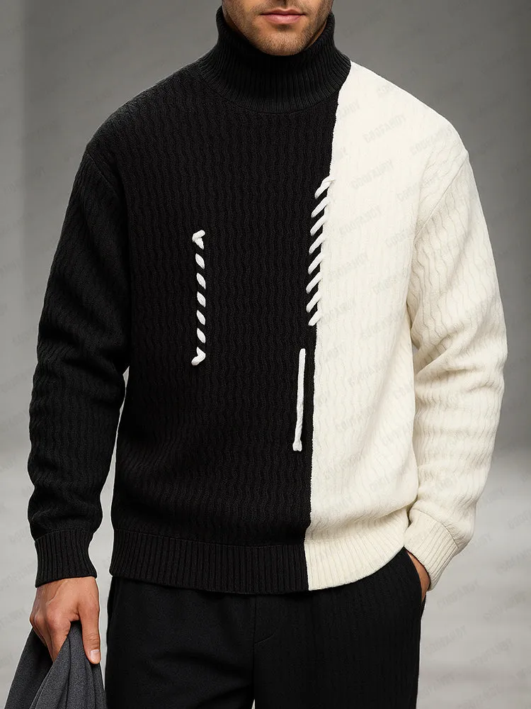 Designer Knit Patchwork Turtleneck Sweater sold by Coofandy