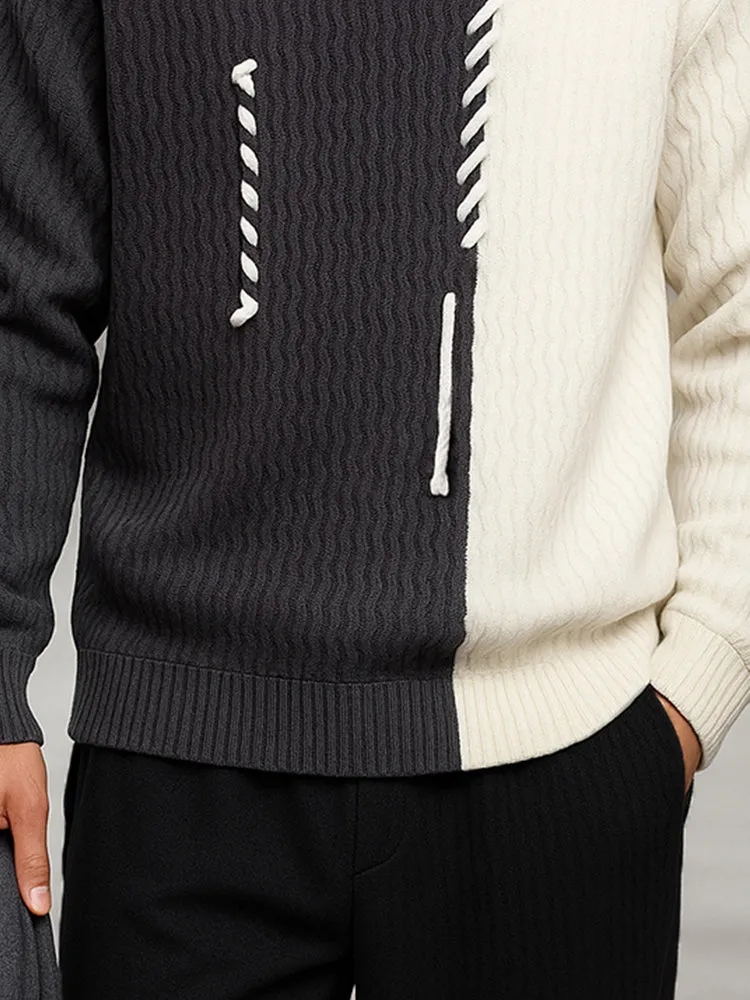 Designer Knit Patchwork Turtleneck Sweater sold by Coofandy product image thumbnail 4