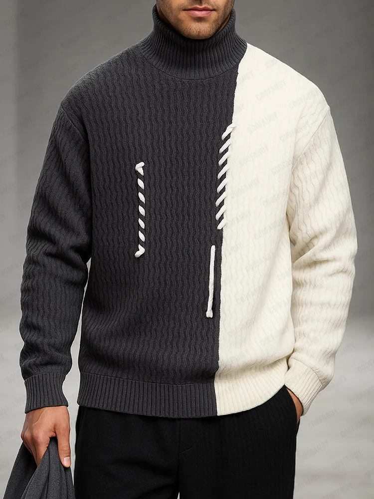 Designer Knit Patchwork Turtleneck Sweater sold by Coofandy product image thumbnail 2