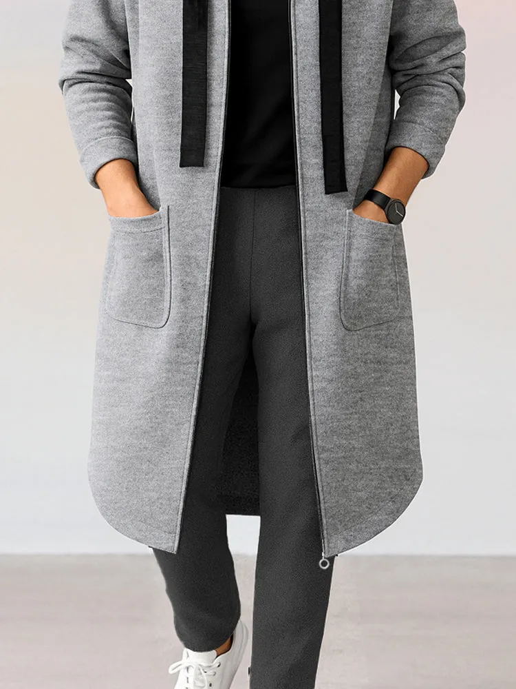 Casual Loose Fit Hooded Longline Jacket sold by Coofandy product image thumbnail 4