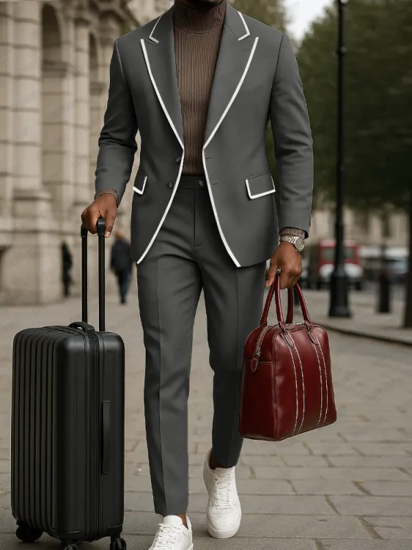 Casual Contrast Trim Suit Set sold by Coofandy