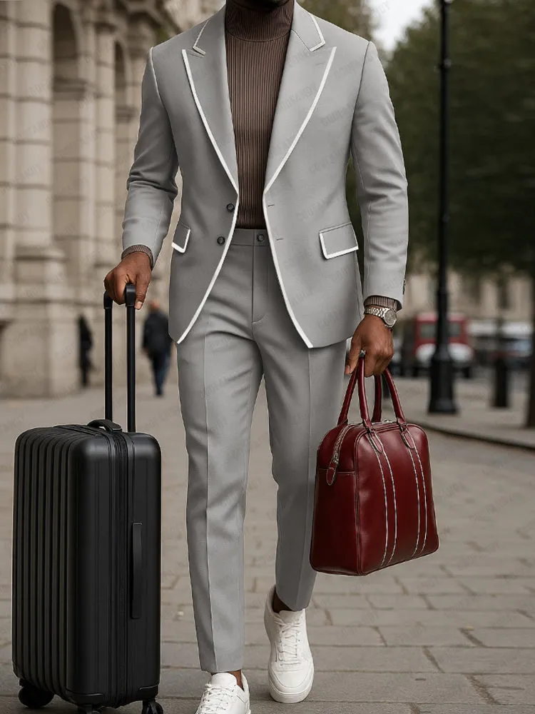 Casual Contrast Trim Suit Set sold by Coofandy product image thumbnail 2