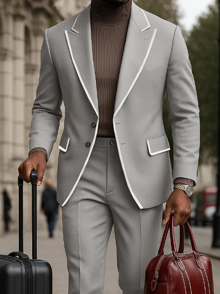 Casual Contrast Trim Suit Set sold by Coofandy product image thumbnail 3