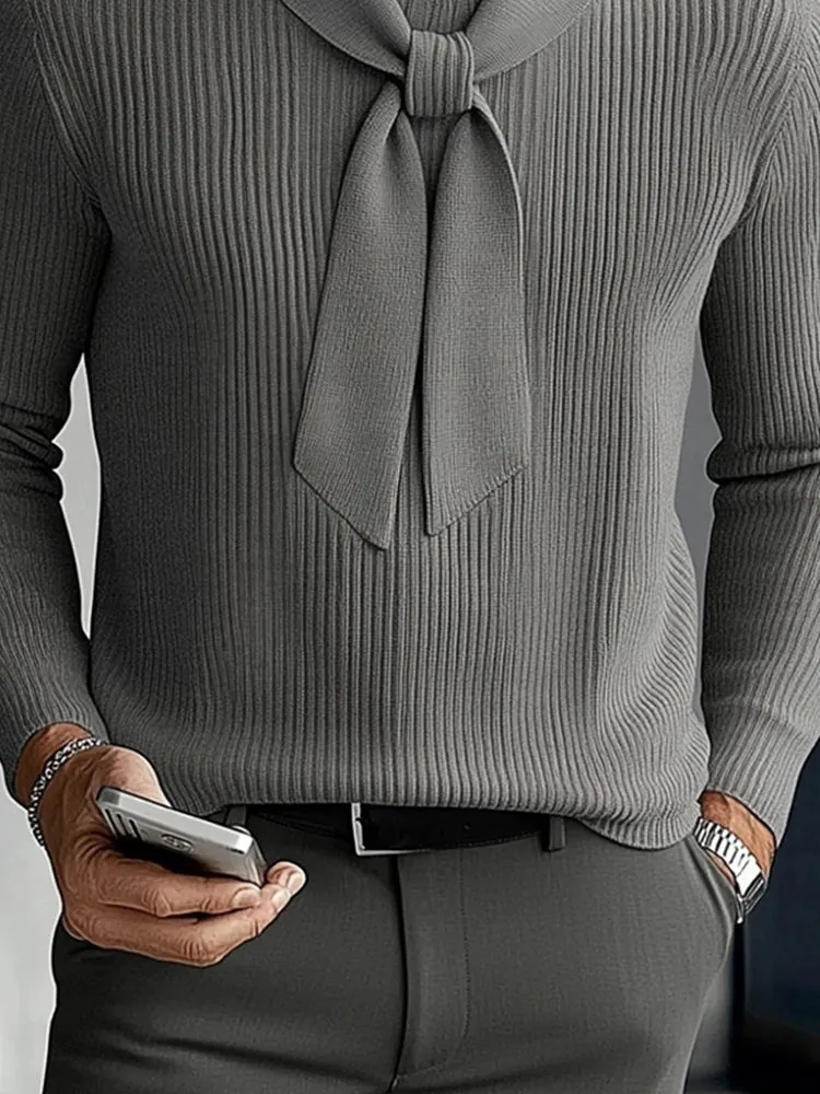 Modern Tie Neck Layering Knit Sweater sold by Coofandy product image thumbnail 4