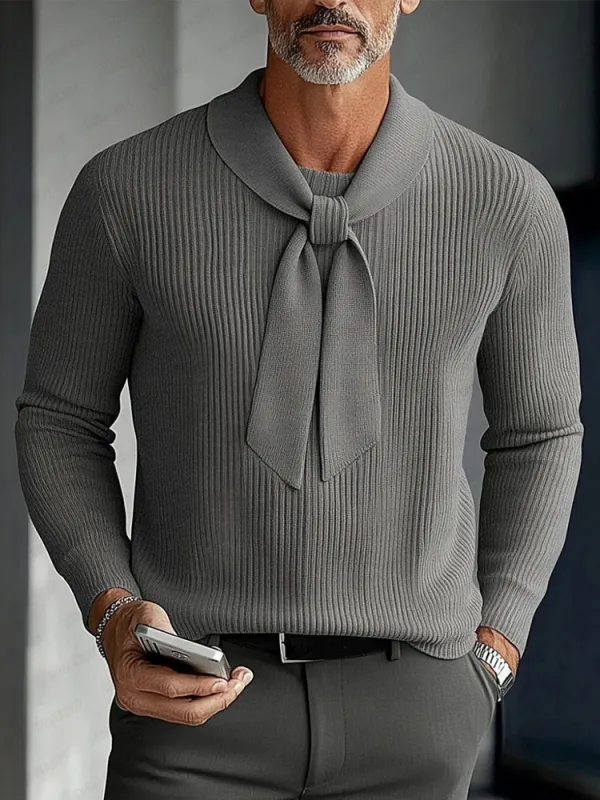 Modern Tie Neck Layering Knit Sweater sold by Coofandy