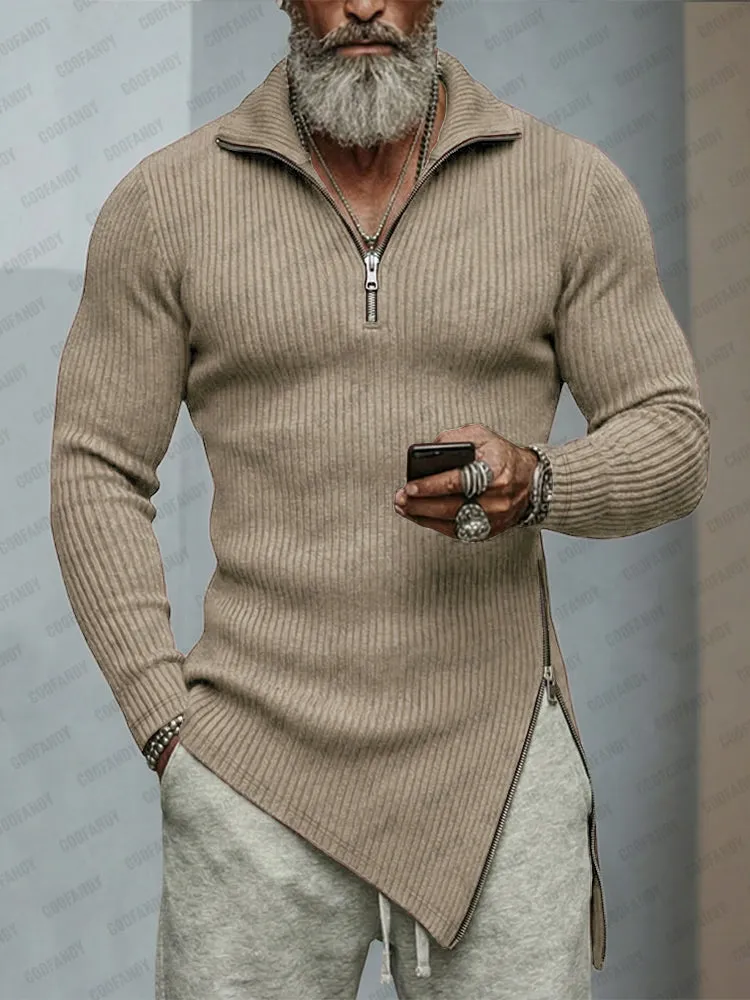 Trendy Asymmetric Hem Elastic Knit Top sold by Coofandy product image thumbnail 2