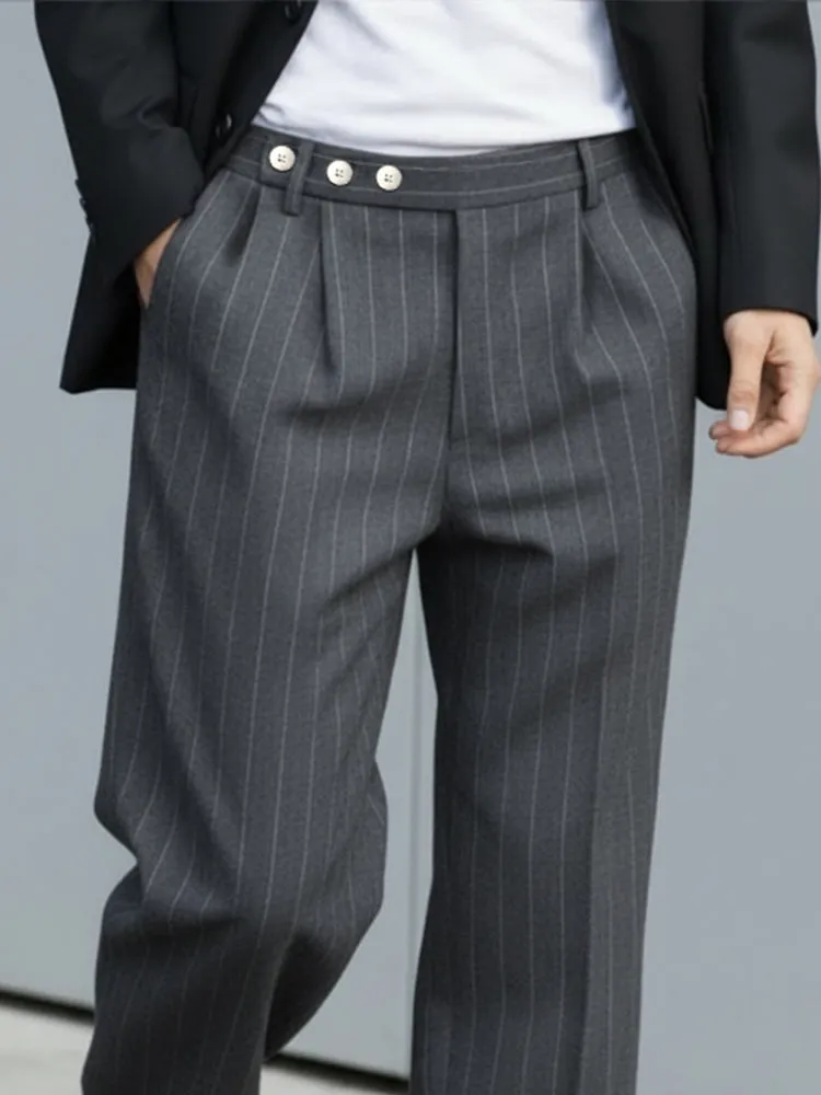 Casual Pleated Pinstripe Pants sold by Coofandy product image thumbnail 3