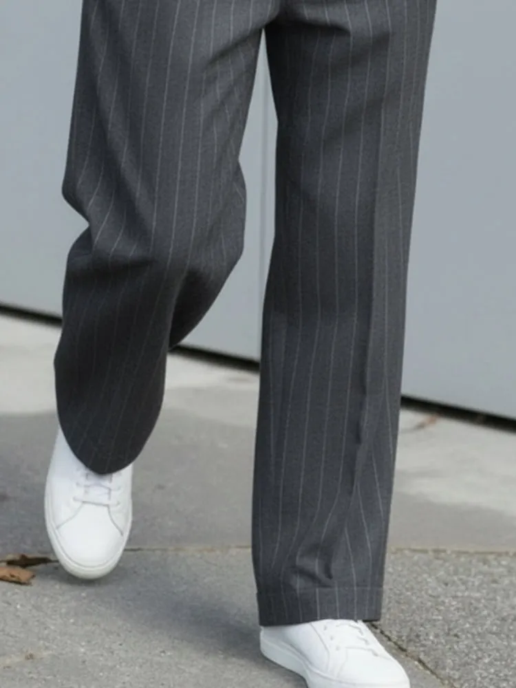 Casual Pleated Pinstripe Pants sold by Coofandy product image thumbnail 4
