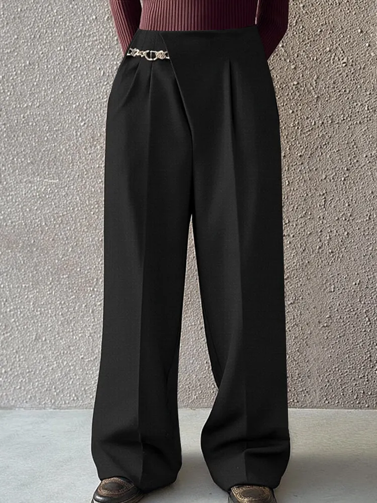 Asymmetric Placket Belt Accent Pants sold by Coofandy product image thumbnail 2