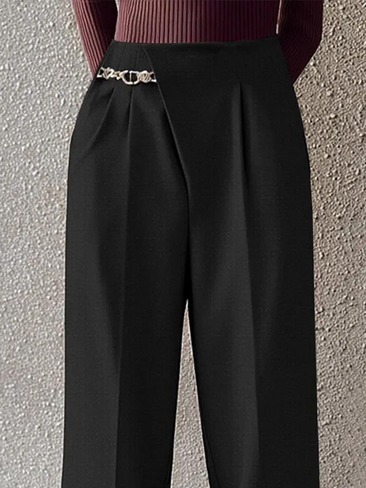 Asymmetric Placket Belt Accent Pants sold by Coofandy product image thumbnail 3