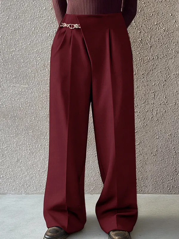 Asymmetric Placket Belt Accent Pants sold by Coofandy