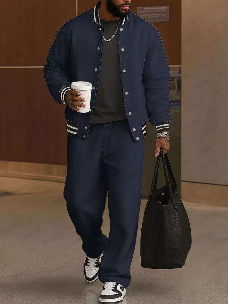 Classic Striped Trim Jacket Pants Set sold by Coofandy product image thumbnail 3