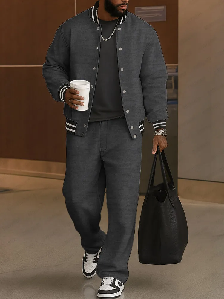 Classic Striped Trim Jacket Pants Set sold by Coofandy product image thumbnail 2