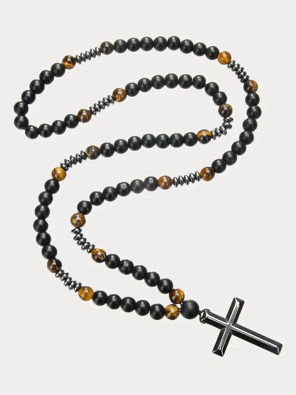 Tiger Beaded Cross Pendant Necklace sold by Coofandy