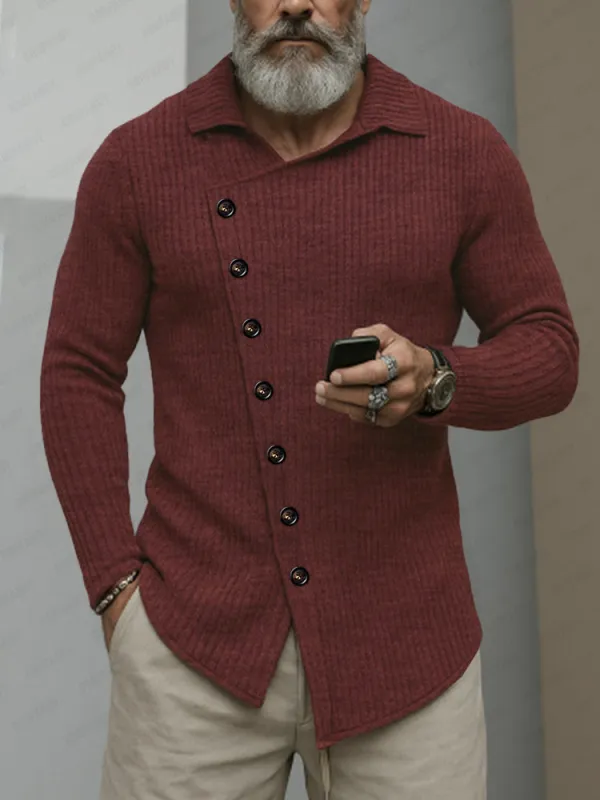 Casual Slant Placket Knit Pullover Top sold by Coofandy