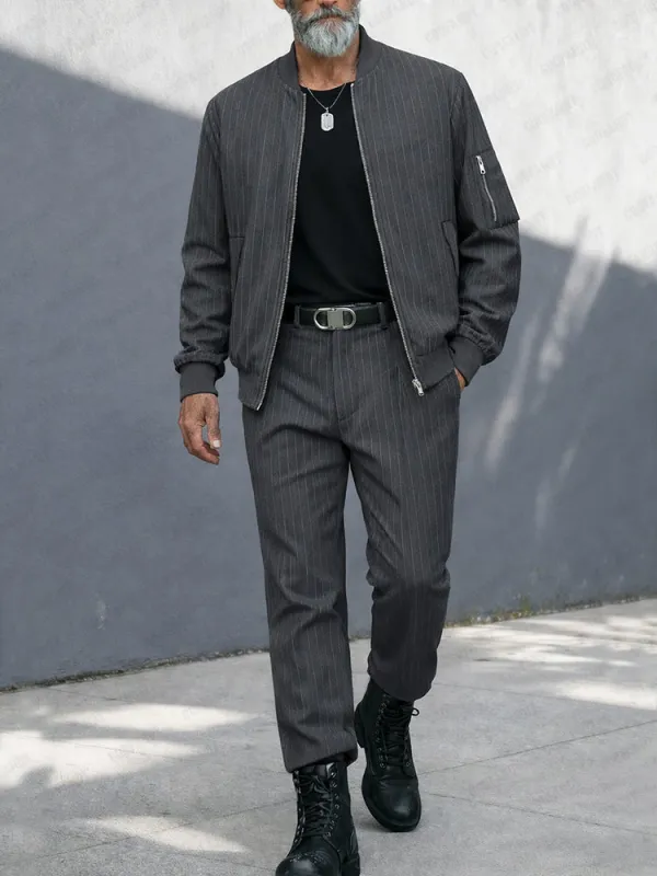 Modern Striped Bomber Jacket Pants Set sold by Coofandy