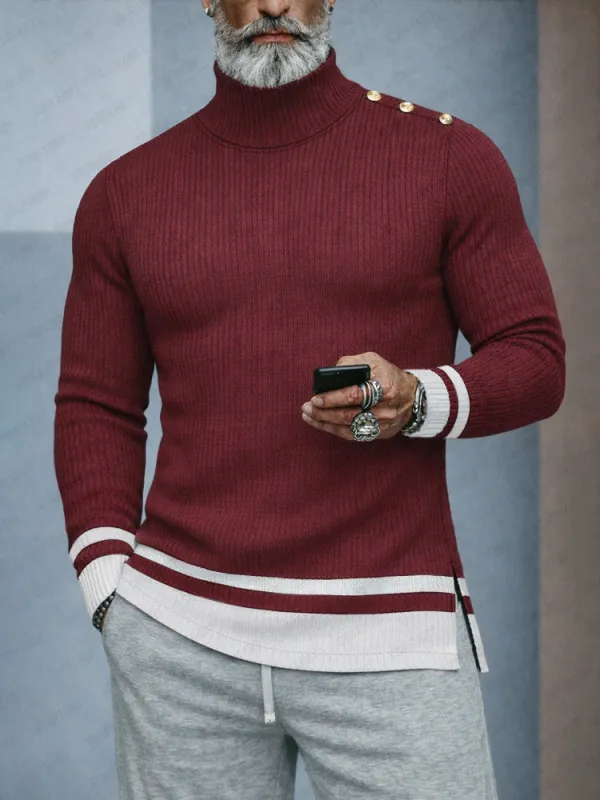 Stylish Designer Contrast Turtleneck Knit Top made by Coofandy