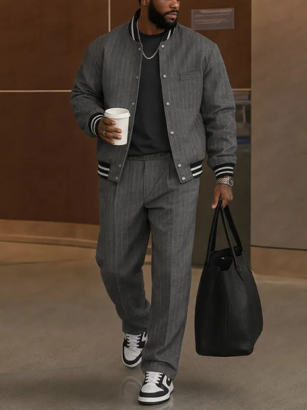 Casual Striped Bomber Jacket Pants Set sold by Coofandy