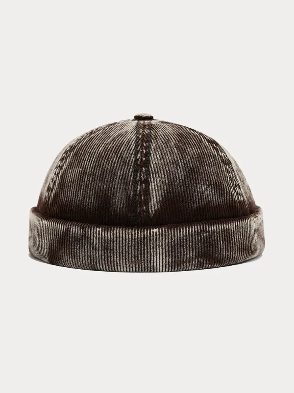 Retro Distressed Corduroy Brimless Hat sold by Coofandy
