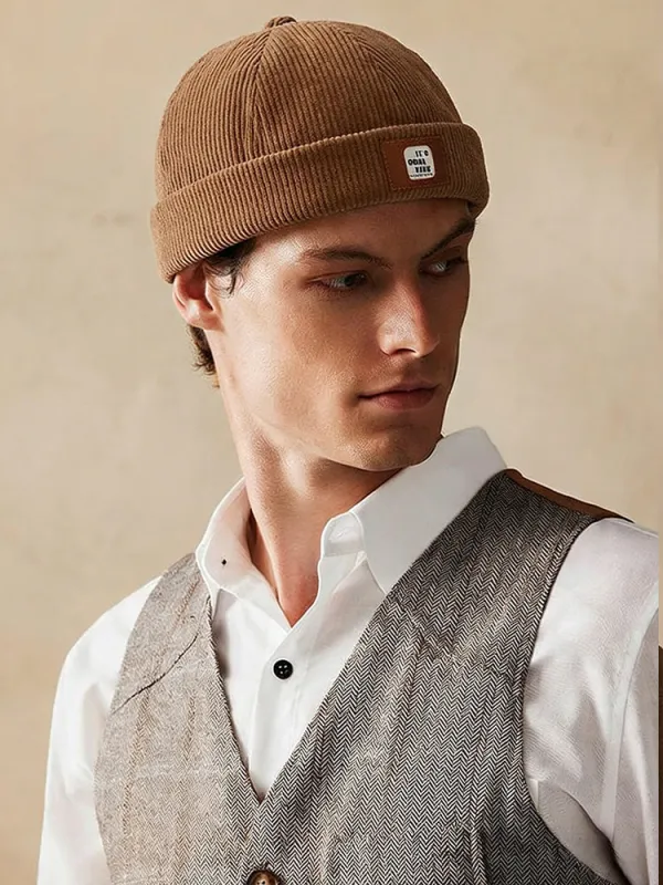 Vintage Corduroy Beanie Brimless Cap sold by Coofandy