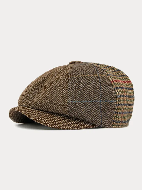 Retro Herringbone Patchwork Newsboy Cap sold by Coofandy