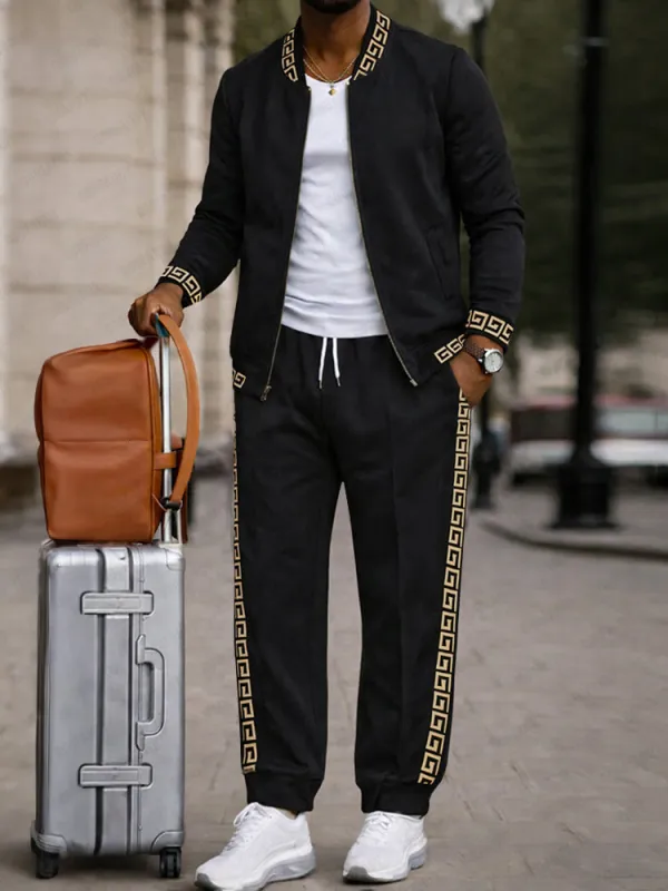 Luxury Webbing Patchwork Jacket Pants Set sold by Coofandy