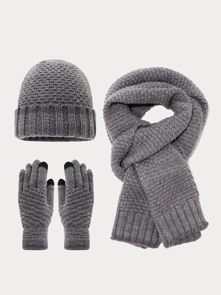 Two-Tone Knit Gloves Beanie Scarf 3-in-1 Set sold by Coofandy product image thumbnail 3