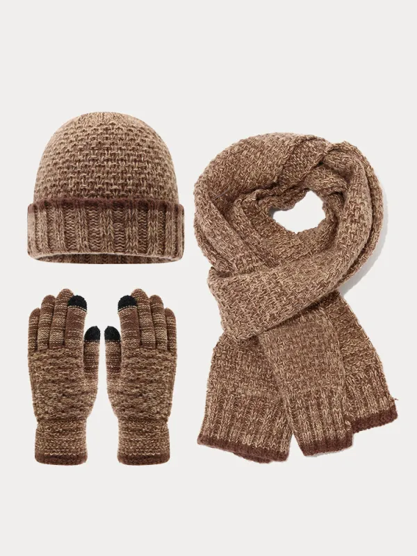 Two-Tone Knit Gloves Beanie Scarf 3-in-1 Set sold by Coofandy