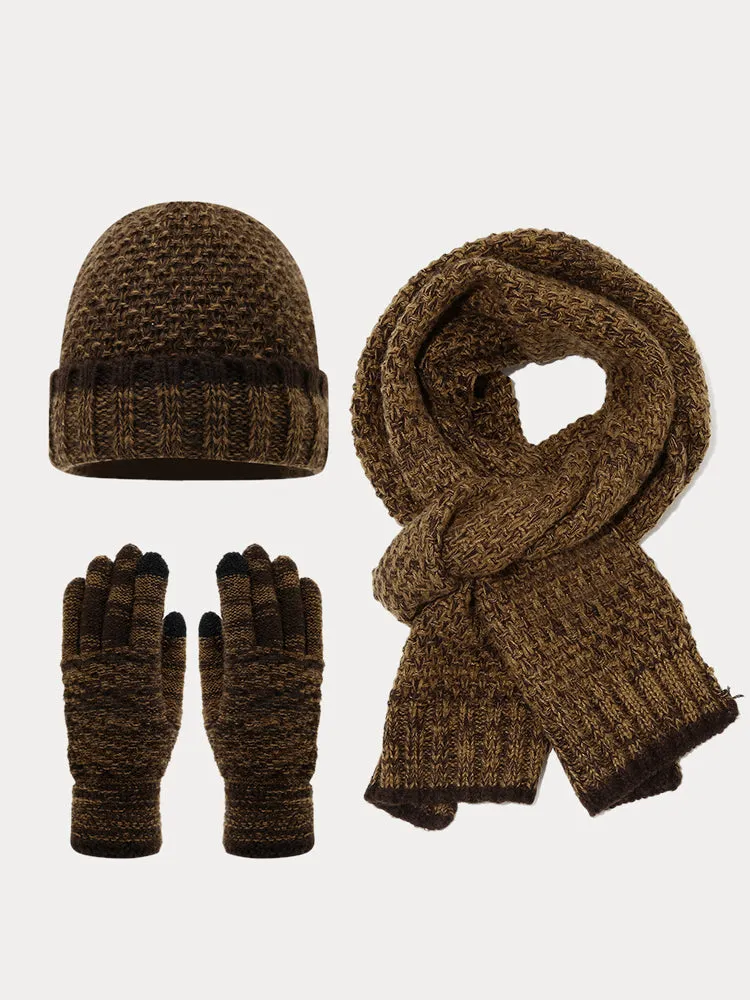 Two-Tone Knit Gloves Beanie Scarf 3-in-1 Set sold by Coofandy product image thumbnail 2