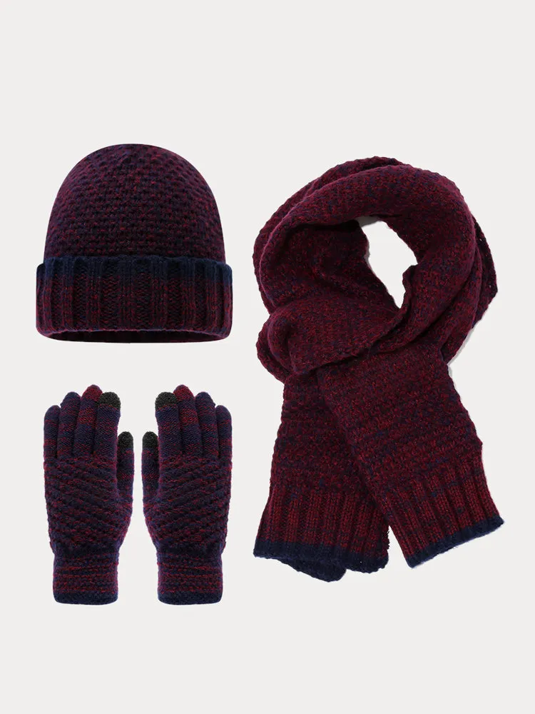 Two-Tone Knit Gloves Beanie Scarf 3-in-1 Set sold by Coofandy product image thumbnail 4