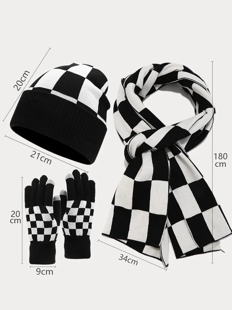 Cozy Checked Beanie Hat Scarf Gloves 3-in-1 Set sold by Coofandy product image thumbnail 5