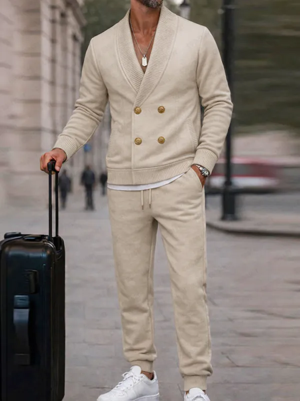 Casual Ribbed Double Breasted Jacket Pants Set sold by Coofandy