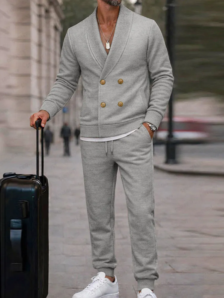 Casual Ribbed Double Breasted Jacket Pants Set sold by Coofandy product image thumbnail 2